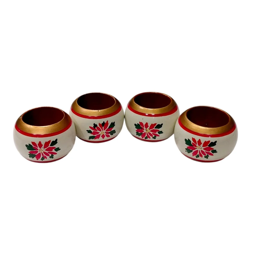 Pimpernel Poinsettia Holiday Placemat & Napkin Set With Ring Holders 4 Pieces